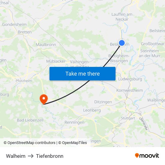 Walheim to Tiefenbronn map