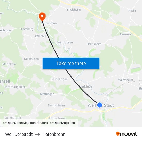 Weil Der Stadt to Tiefenbronn map