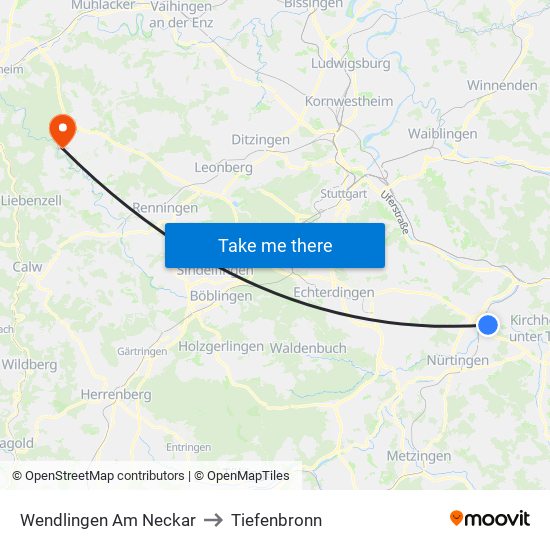 Wendlingen Am Neckar to Tiefenbronn map
