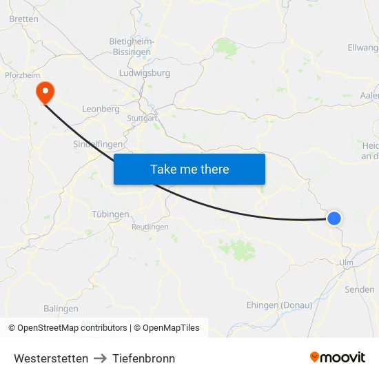 Westerstetten to Tiefenbronn map