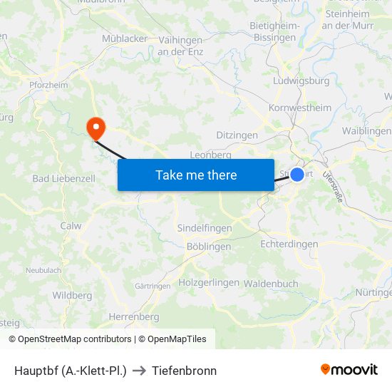 Hauptbf (A.-Klett-Pl.) to Tiefenbronn map