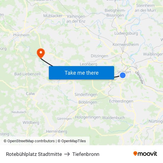 Rotebühlplatz Stadtmitte to Tiefenbronn map