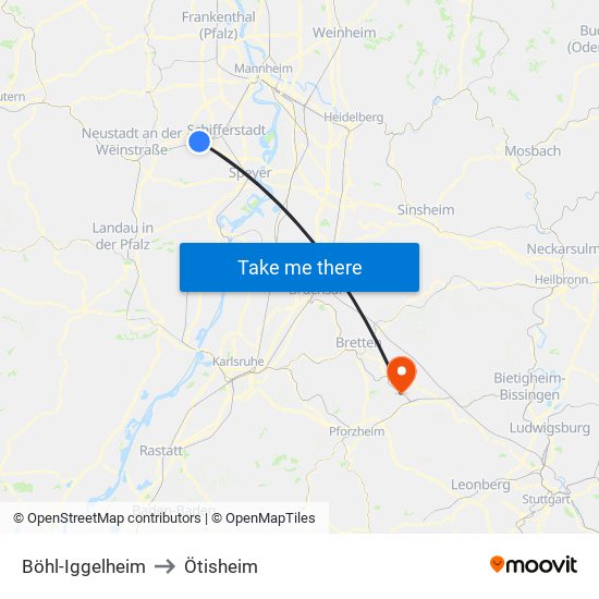 Böhl-Iggelheim to Ötisheim map