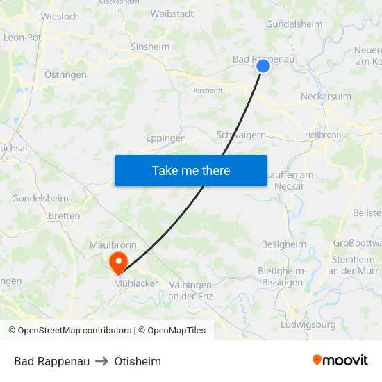 Bad Rappenau to Ötisheim map