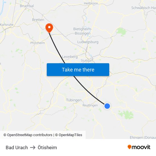 Bad Urach to Ötisheim map