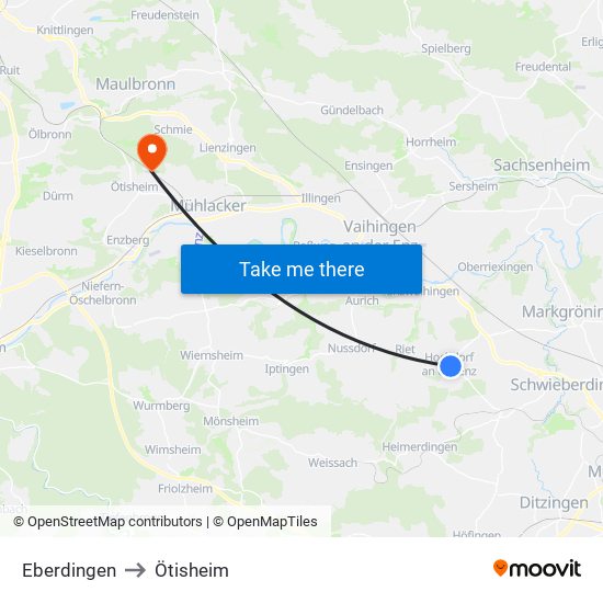 Eberdingen to Ötisheim map