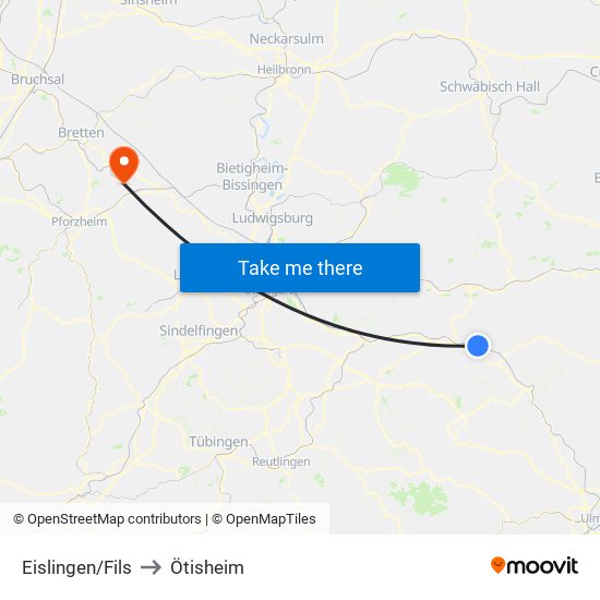 Eislingen/Fils to Ötisheim map