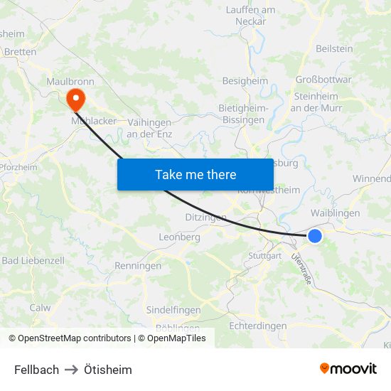 Fellbach to Ötisheim map