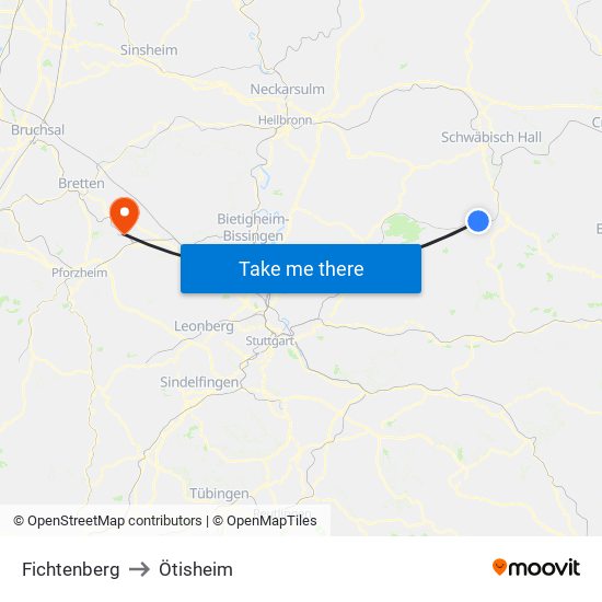 Fichtenberg to Ötisheim map