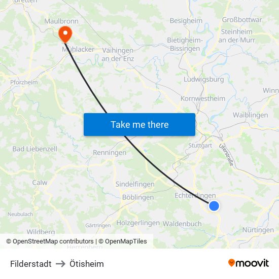 Filderstadt to Ötisheim map