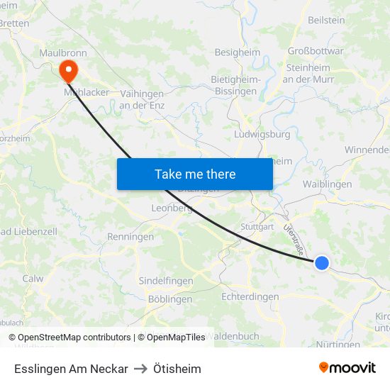 Esslingen Am Neckar to Ötisheim map