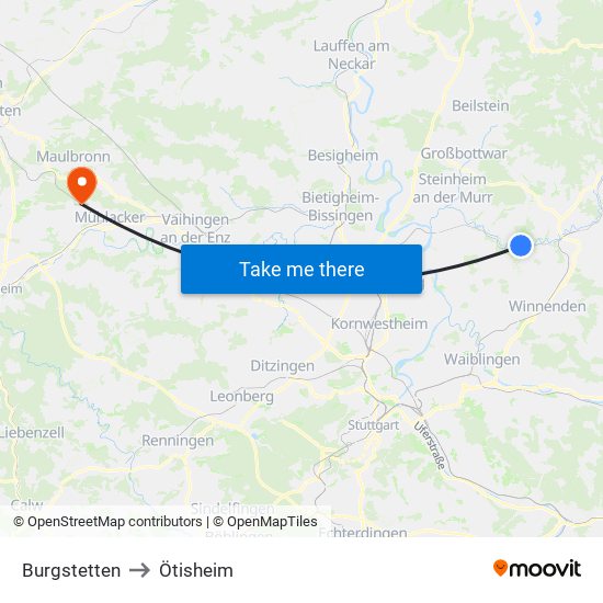Burgstetten to Ötisheim map