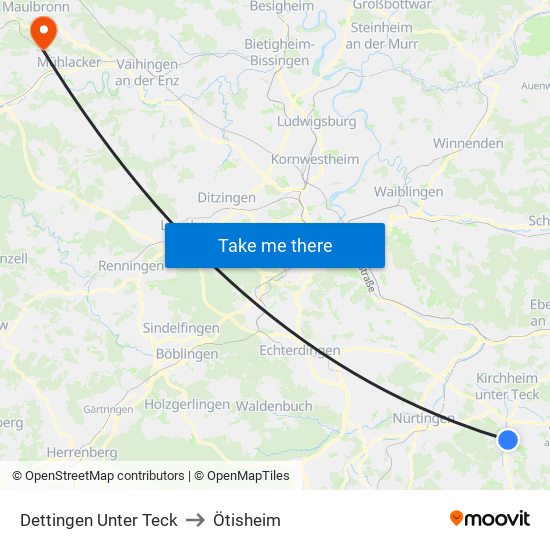 Dettingen Unter Teck to Ötisheim map