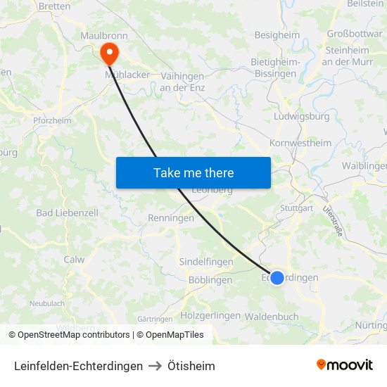 Leinfelden-Echterdingen to Ötisheim map