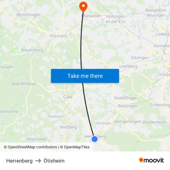 Herrenberg to Ötisheim map
