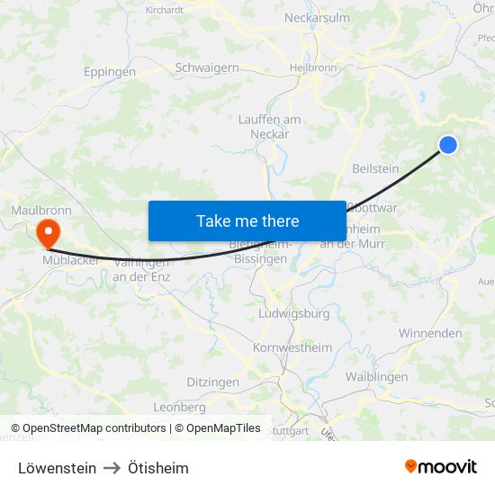 Löwenstein to Ötisheim map