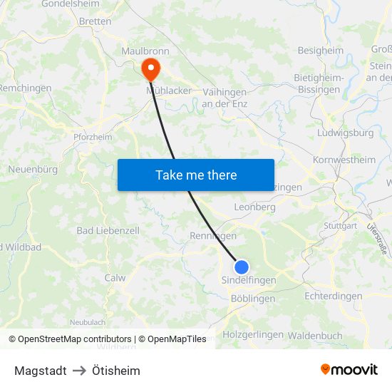 Magstadt to Ötisheim map