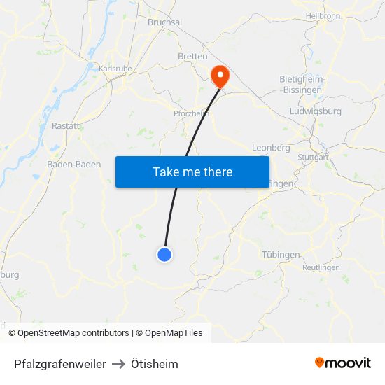 Pfalzgrafenweiler to Ötisheim map