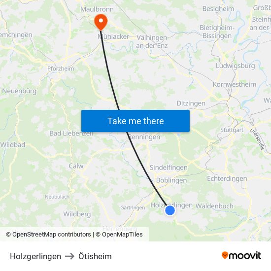 Holzgerlingen to Ötisheim map