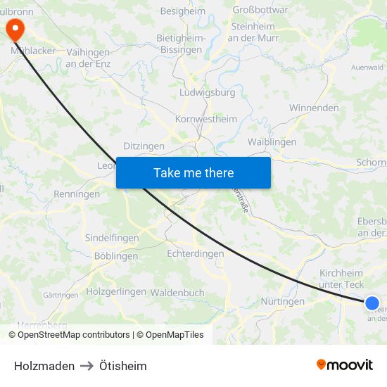 Holzmaden to Ötisheim map