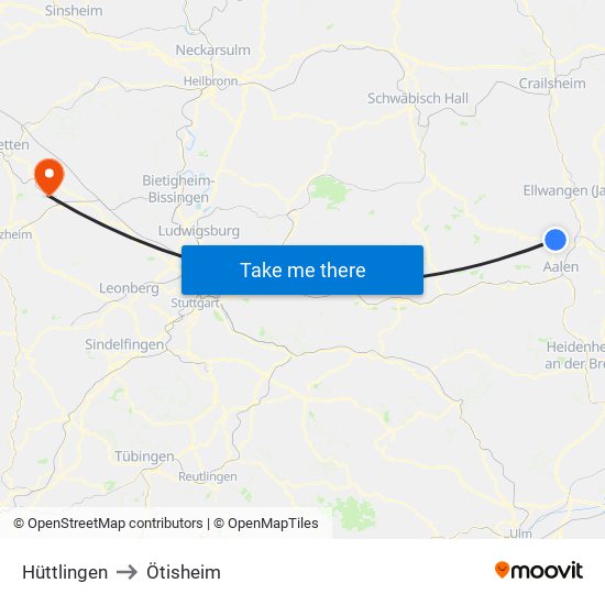 Hüttlingen to Ötisheim map