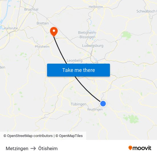 Metzingen to Ötisheim map