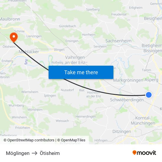 Möglingen to Ötisheim map