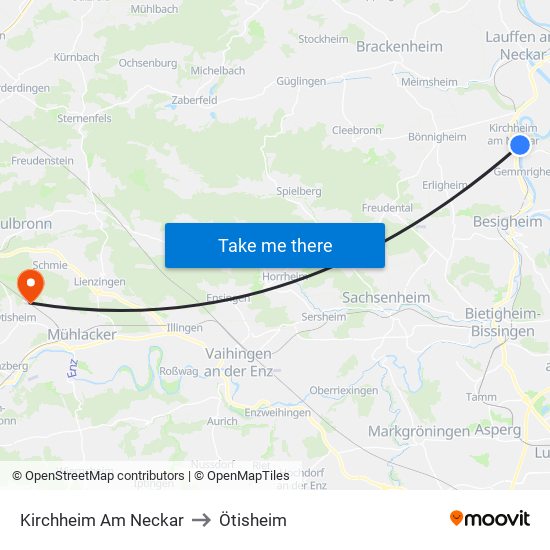 Kirchheim Am Neckar to Ötisheim map