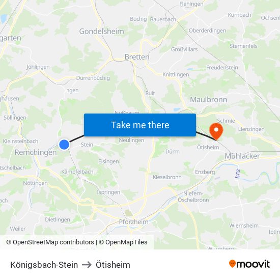 Königsbach-Stein to Ötisheim map