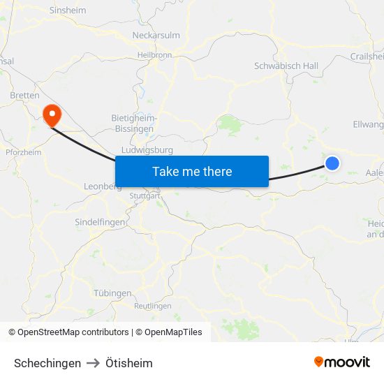 Schechingen to Ötisheim map