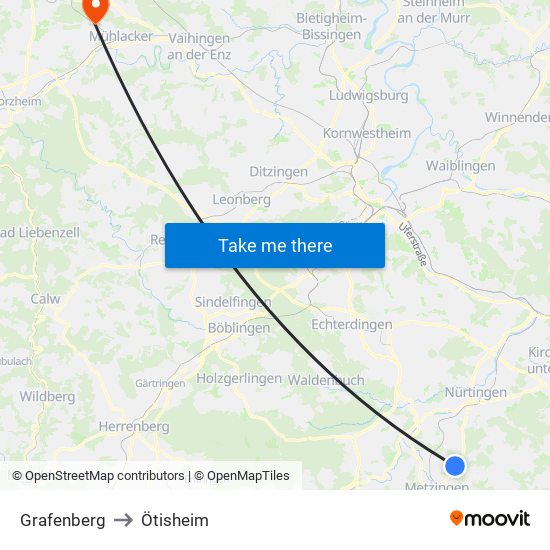 Grafenberg to Ötisheim map