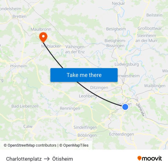 Charlottenplatz to Ötisheim map