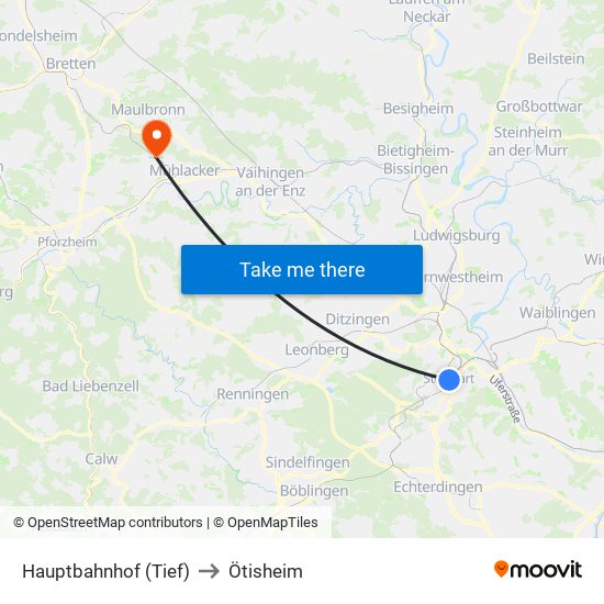 Hauptbahnhof (Tief) to Ötisheim map
