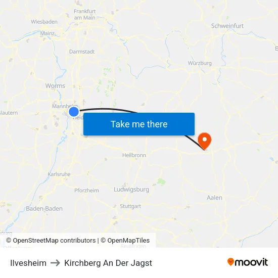 Ilvesheim to Kirchberg An Der Jagst map
