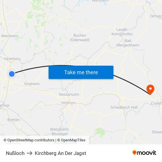 Nußloch to Kirchberg An Der Jagst map