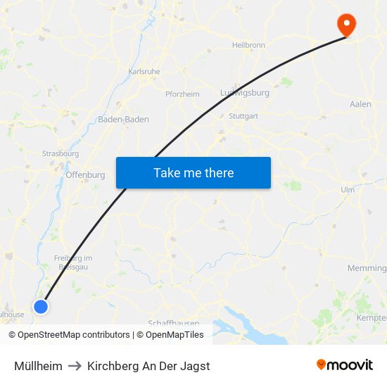 Müllheim to Kirchberg An Der Jagst map