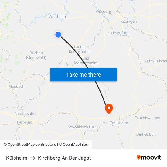 Külsheim to Kirchberg An Der Jagst map