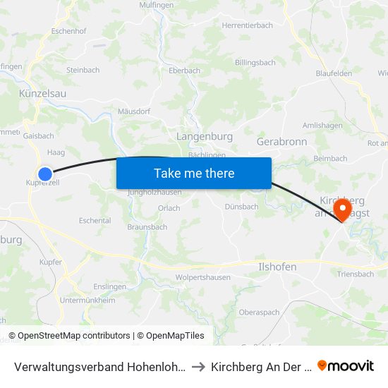 Verwaltungsverband Hohenloher Ebene to Kirchberg An Der Jagst map