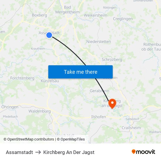 Assamstadt to Kirchberg An Der Jagst map