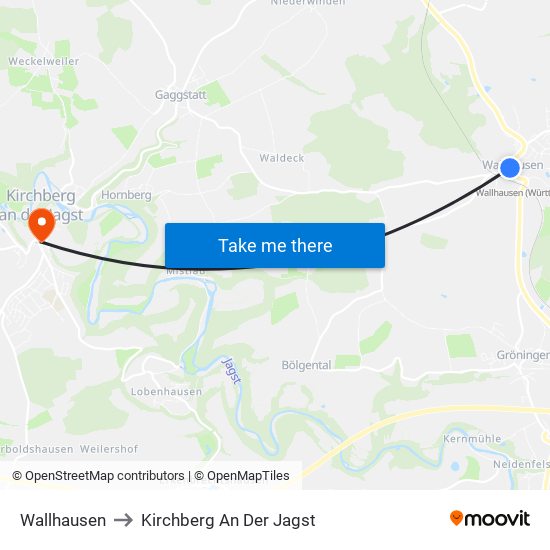 Wallhausen to Kirchberg An Der Jagst map
