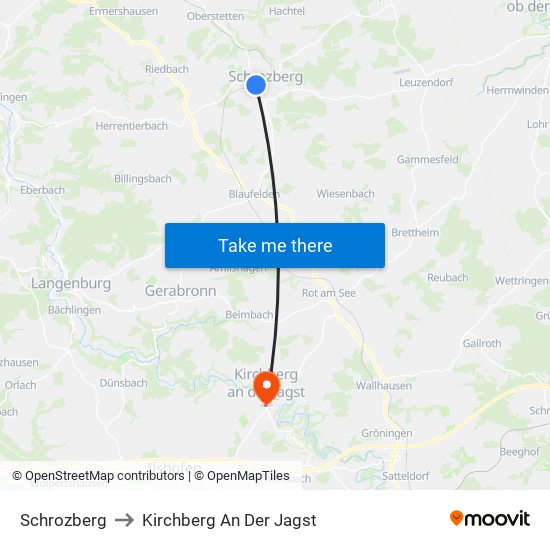 Schrozberg to Kirchberg An Der Jagst map