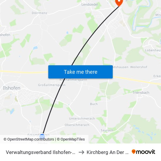 Verwaltungsverband Ilshofen-Vellberg to Kirchberg An Der Jagst map