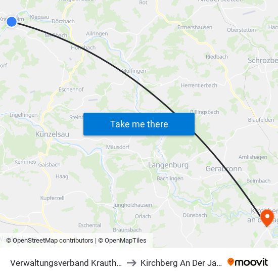 Verwaltungsverband Krautheim to Kirchberg An Der Jagst map