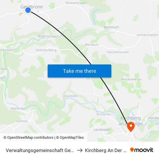 Verwaltungsgemeinschaft Gerabronn to Kirchberg An Der Jagst map