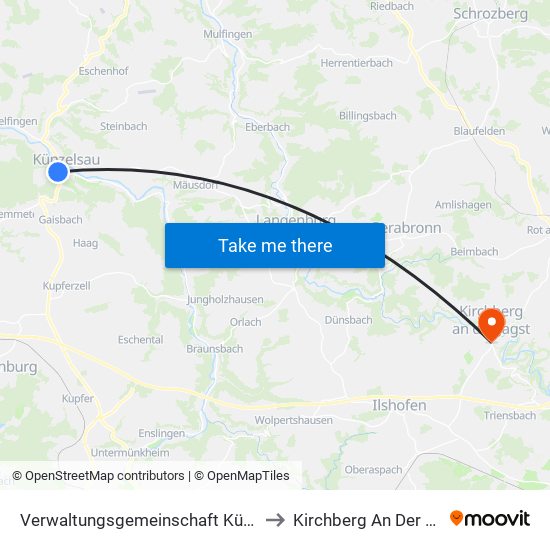 Verwaltungsgemeinschaft Künzelsau to Kirchberg An Der Jagst map