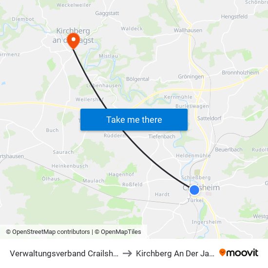 Verwaltungsverband Crailsheim to Kirchberg An Der Jagst map