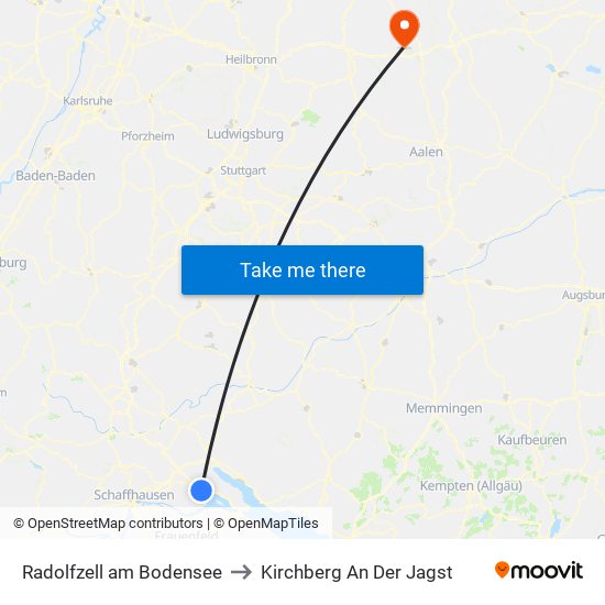 Radolfzell am Bodensee to Kirchberg An Der Jagst map