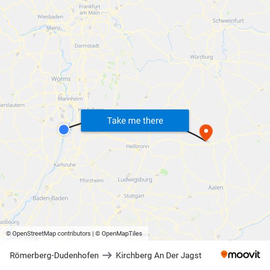 Römerberg-Dudenhofen to Kirchberg An Der Jagst map