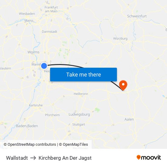 Wallstadt to Kirchberg An Der Jagst map