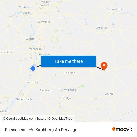 Rheinsheim to Kirchberg An Der Jagst map